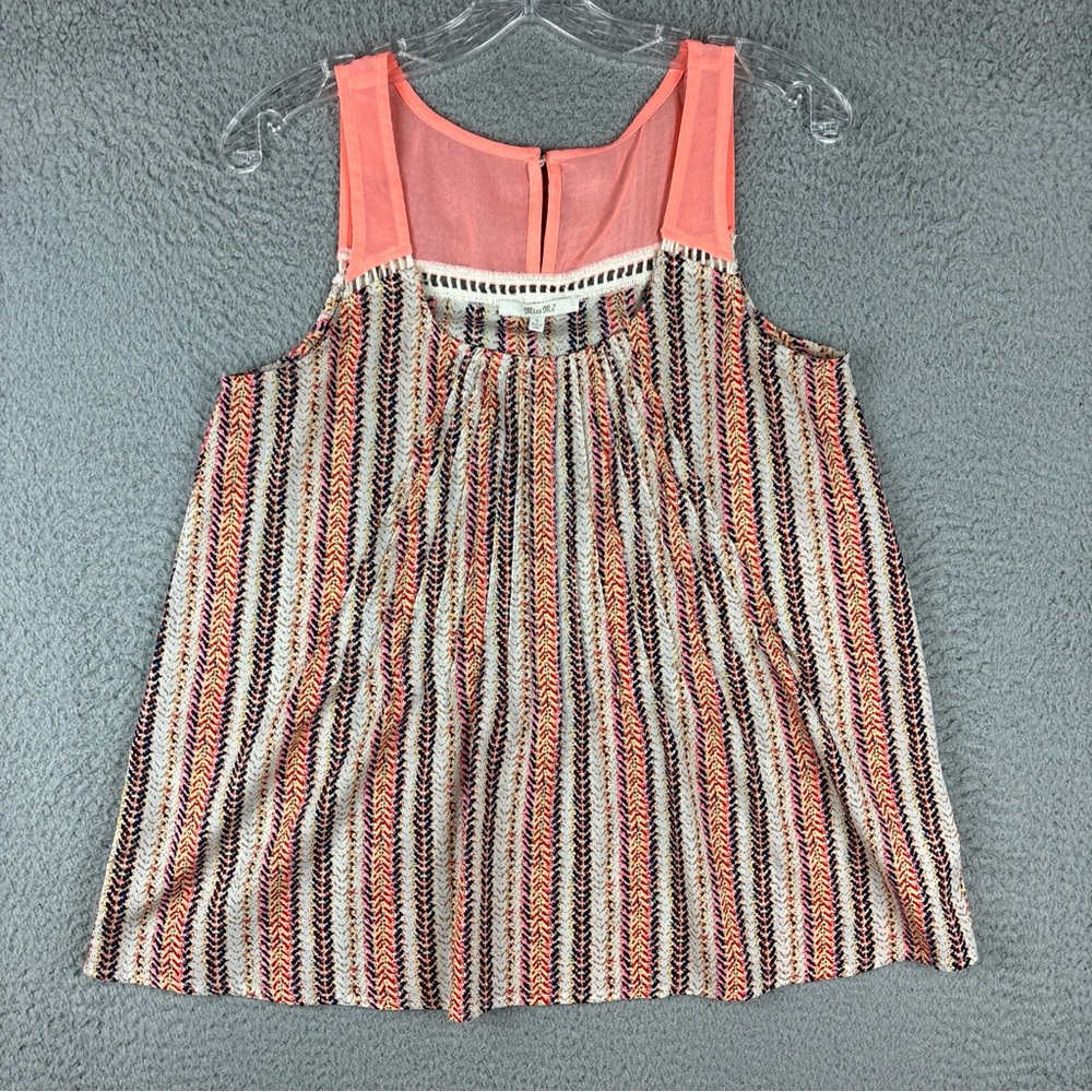 Miss Me Tank Top Women’s Size‎ Small Pink Beige Striped Sleeveless Lightweight